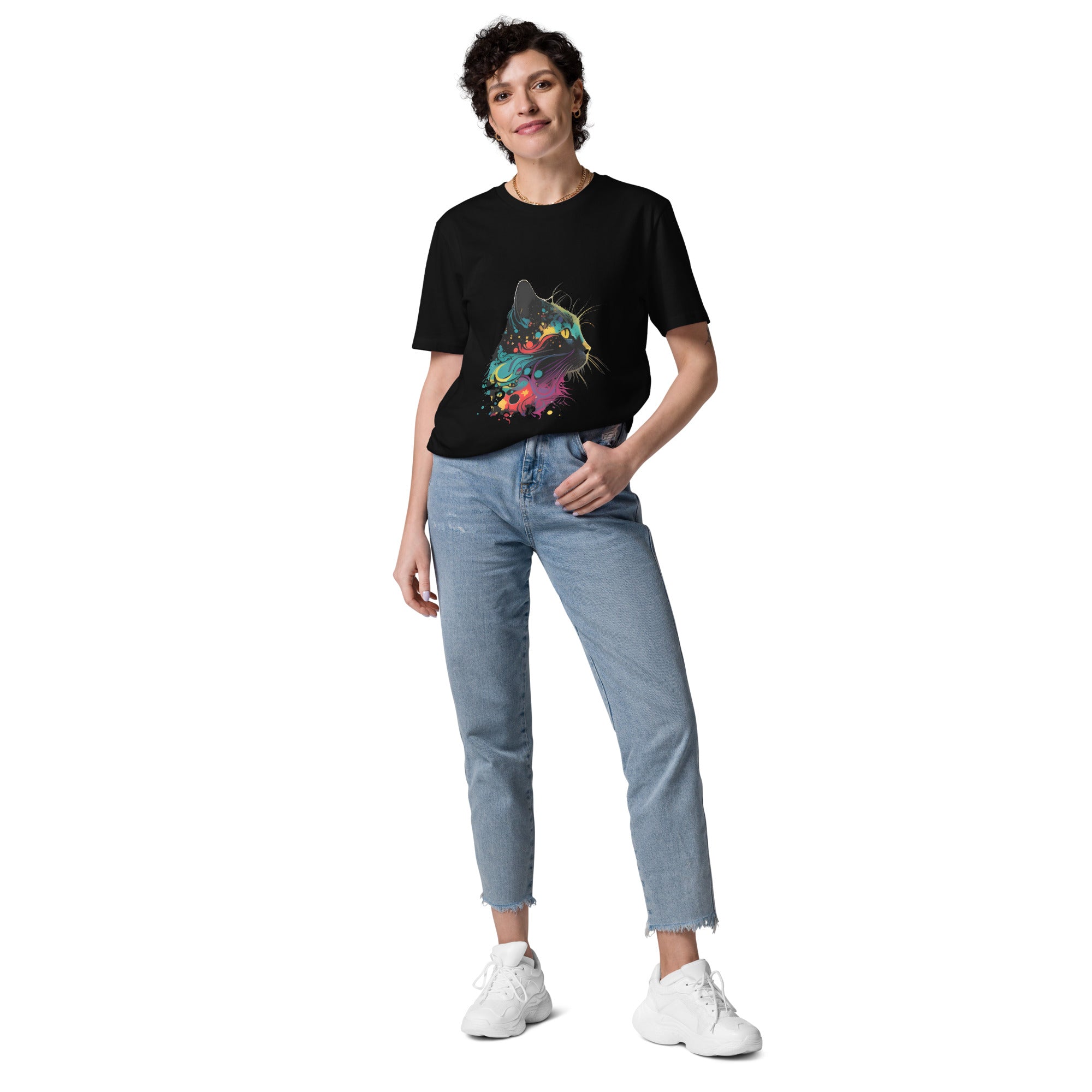 Organic cotton unisex t-shirt with cat print