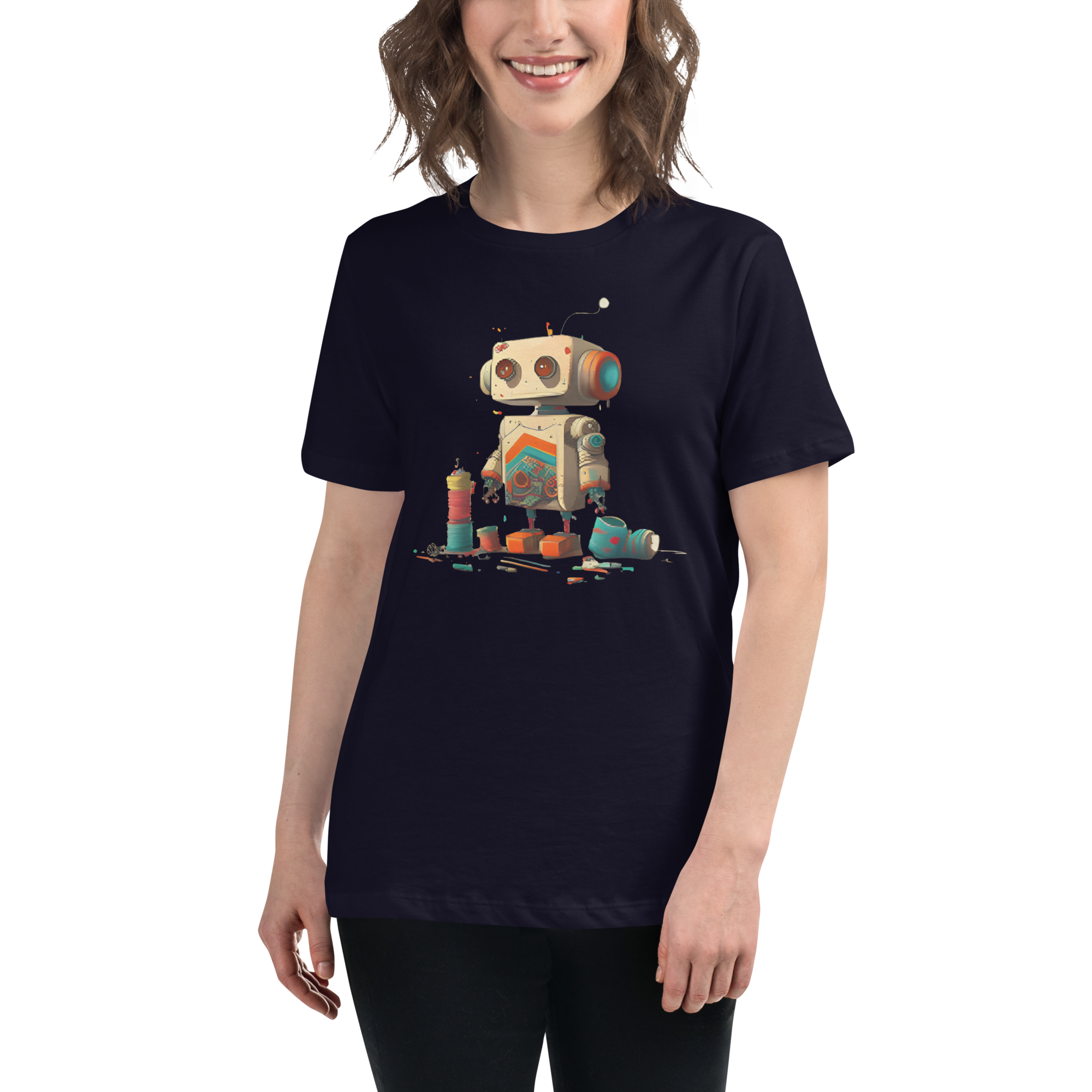 Women's relaxed t-shirt with small Robot design