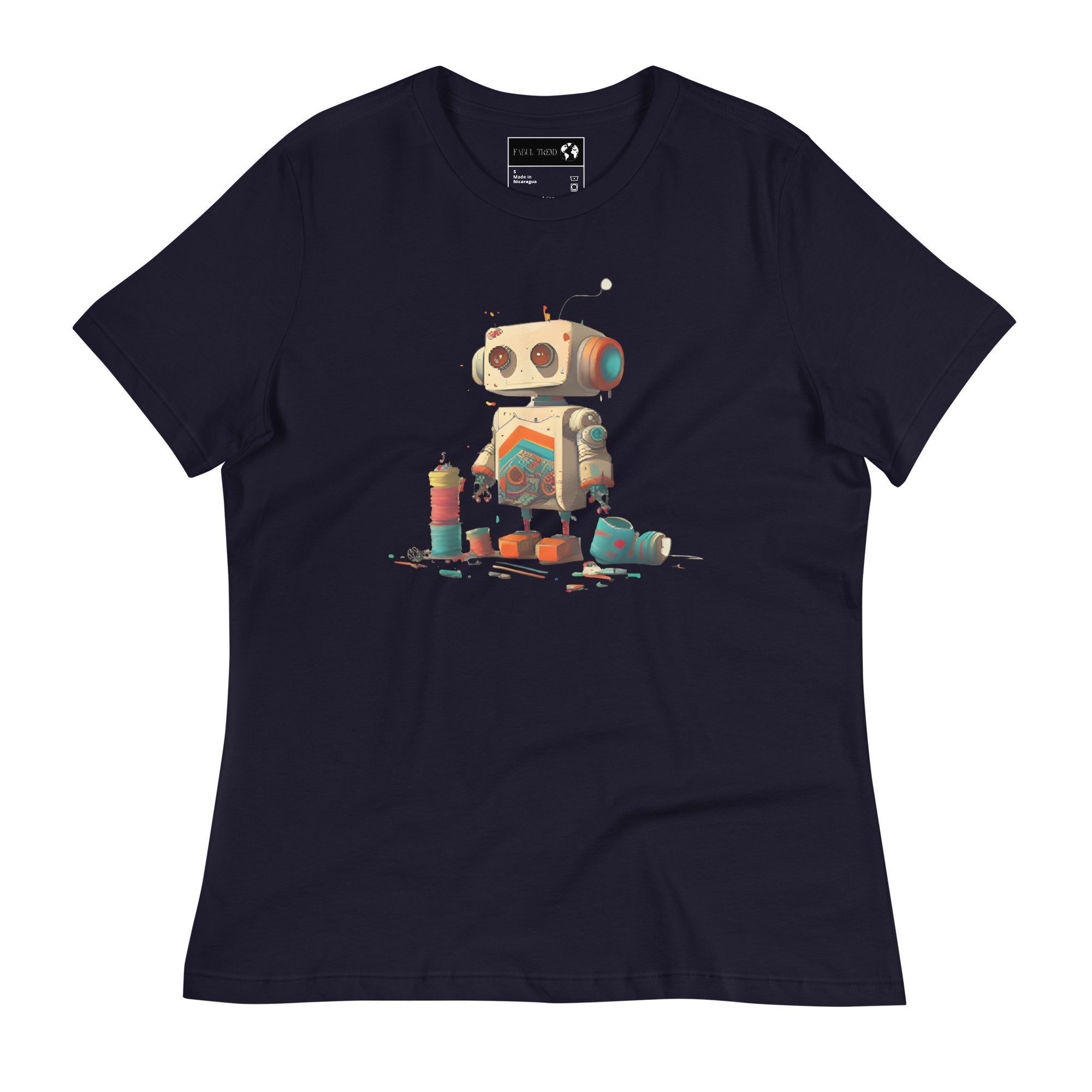 Women's relaxed t-shirt with small Robot design - FabulTrend