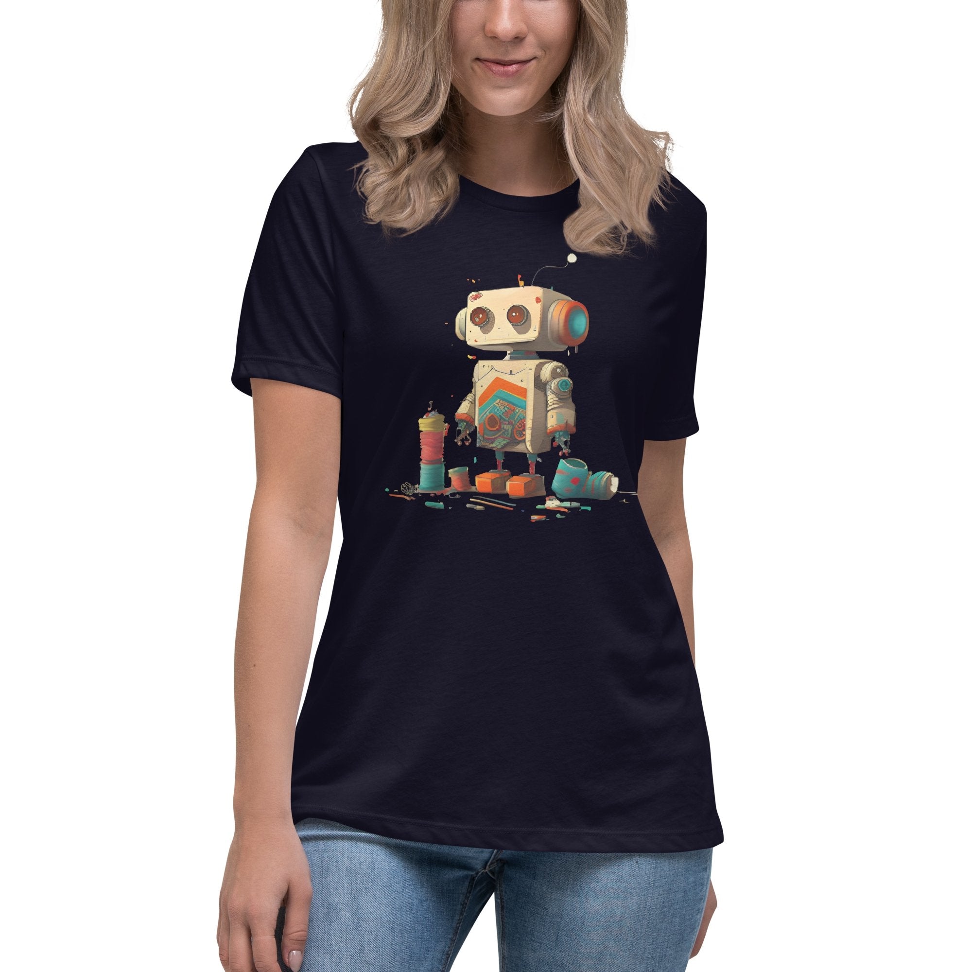 Women's relaxed t-shirt with small Robot design - FabulTrend